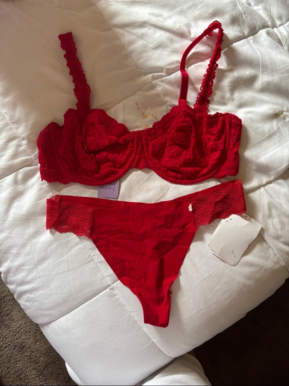 Hanky Panky Red Lace Balconette Bra and Matching Panty